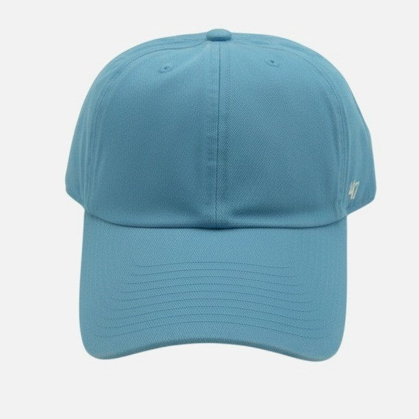 Baby blue 47 Brand Clean Up hat, adjustable one size fits all, with classic curved brim and embroidered logo on front.