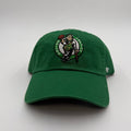 Green 47 Brand Boston Celtics mascot clean-up adjustable hat with embroidered Celtics logo and curved brim.