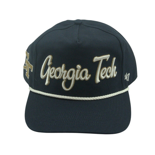 47 Brand Georgia Tech "GT" A-Frame hat with adjustable strap, structured design, navy color, and embroidered logo on front.