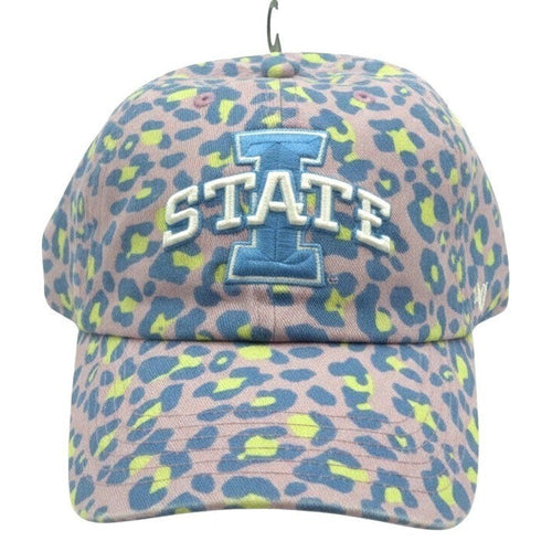 Youth 47 Brand Iowa State Cyclones purple leopard print adjustable hat with team logo and structured design.