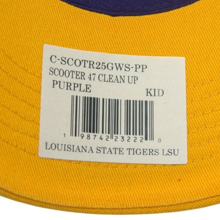 Kids' 47 Brand LSU Tigers Clean Up adjustable hat in purple and gold with team logo embroidery.