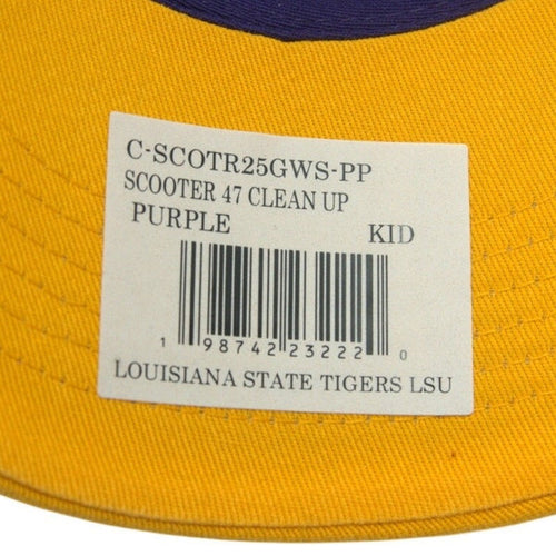Kids' 47 Brand LSU Tigers Clean Up adjustable hat in purple and gold with team logo embroidery.