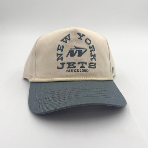 New York Jets NFL snapback hat with rope bill, classic style, adjustable cap featuring Jets logo and team colors.