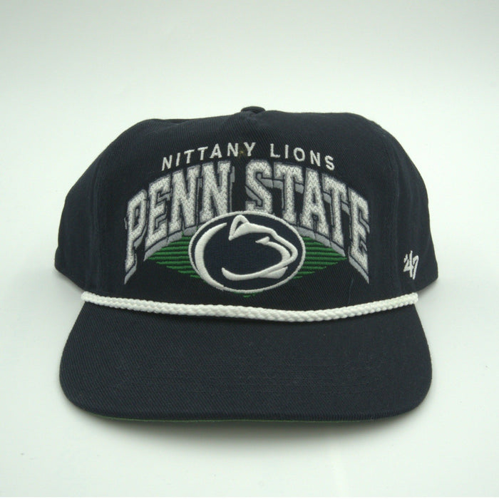 NCAA 47 Brand Penn State Nittany Lions adjustable rope hat with snapback closure, featuring team logo and navy blue color.