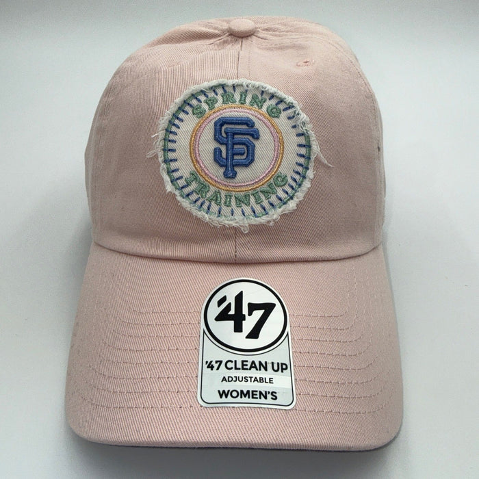 Pink 47 Brand San Francisco Giants women's adjustable MLB hat with curved brim and team logo for fans.