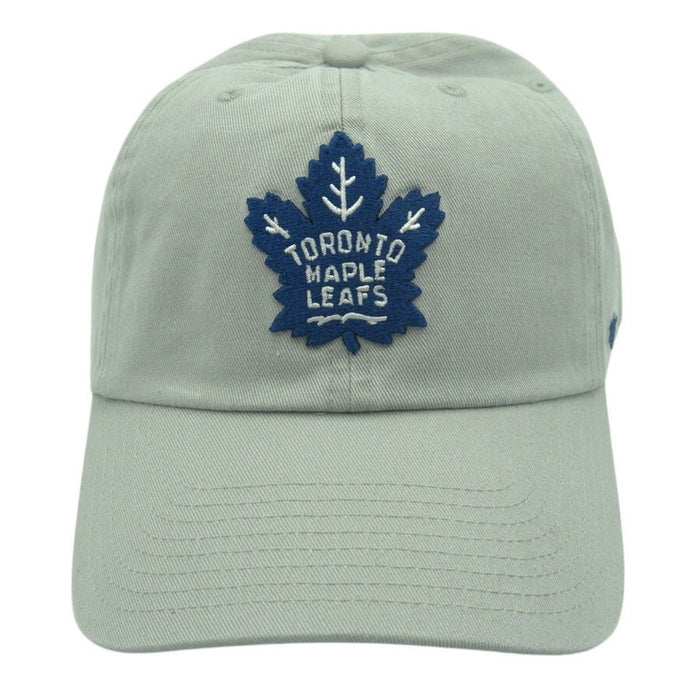 NHL 47 Brand Toronto Maple Leafs adjustable gray hat with team logo, soft fabric, and curved brim, on a white background.