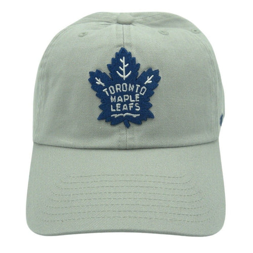 NHL 47 Brand Toronto Maple Leafs adjustable gray hat with team logo, soft fabric, and curved brim, on a white background.