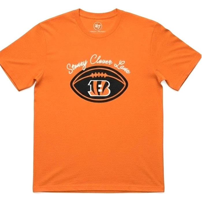 Men's Cincinnati Bengals 47 T-shirt with team logo, short sleeves, in size small, featuring Stoney Clover Lane branding.