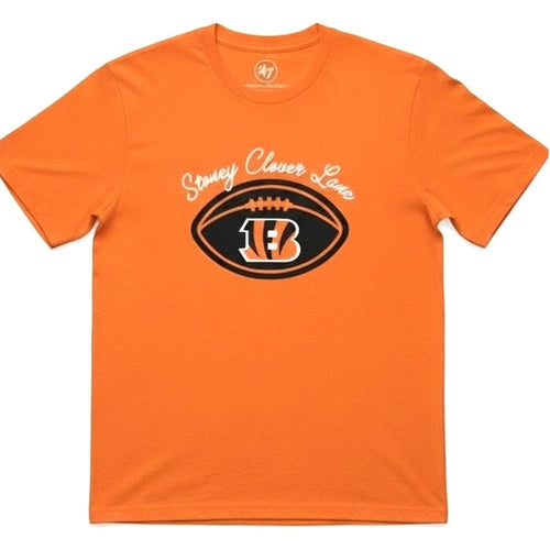 Men's Cincinnati Bengals 47 T-shirt with team logo, short sleeves, in size small, featuring Stoney Clover Lane branding.