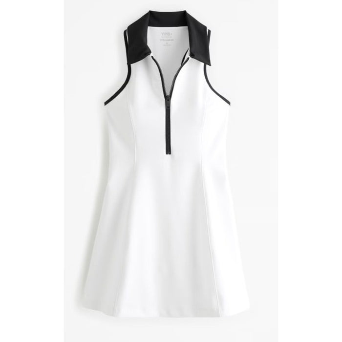Abercrombie & Fitch YPB SculptLUX Polo Mini Dress for women, XXL size, shown on a model with a fitted design and polo collar.