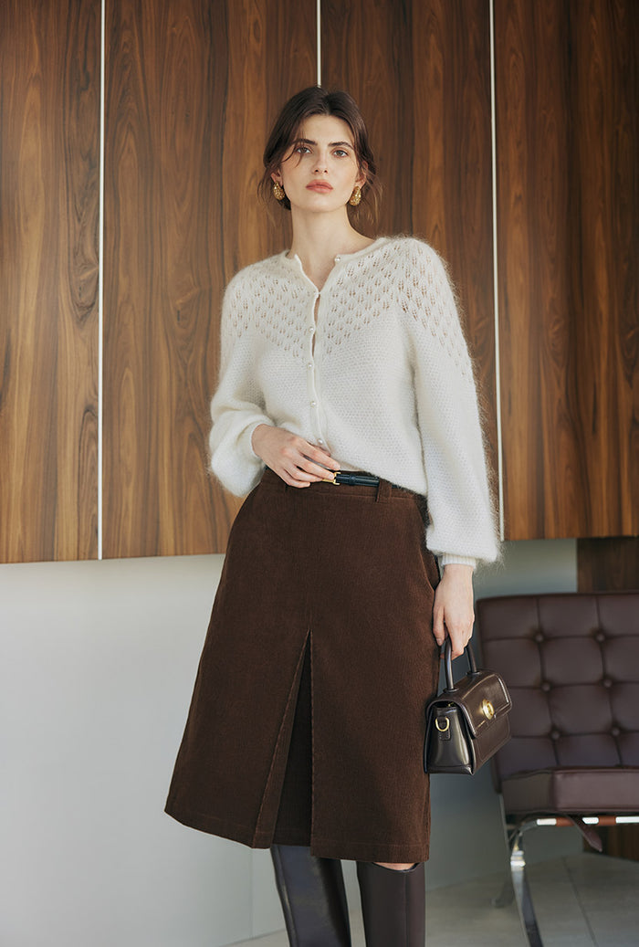 Petite Studio's Adriana Corduroy Skirt in Brown