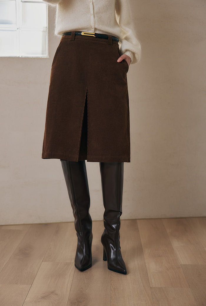 Petite Studio's Adriana Corduroy Skirt in Brown