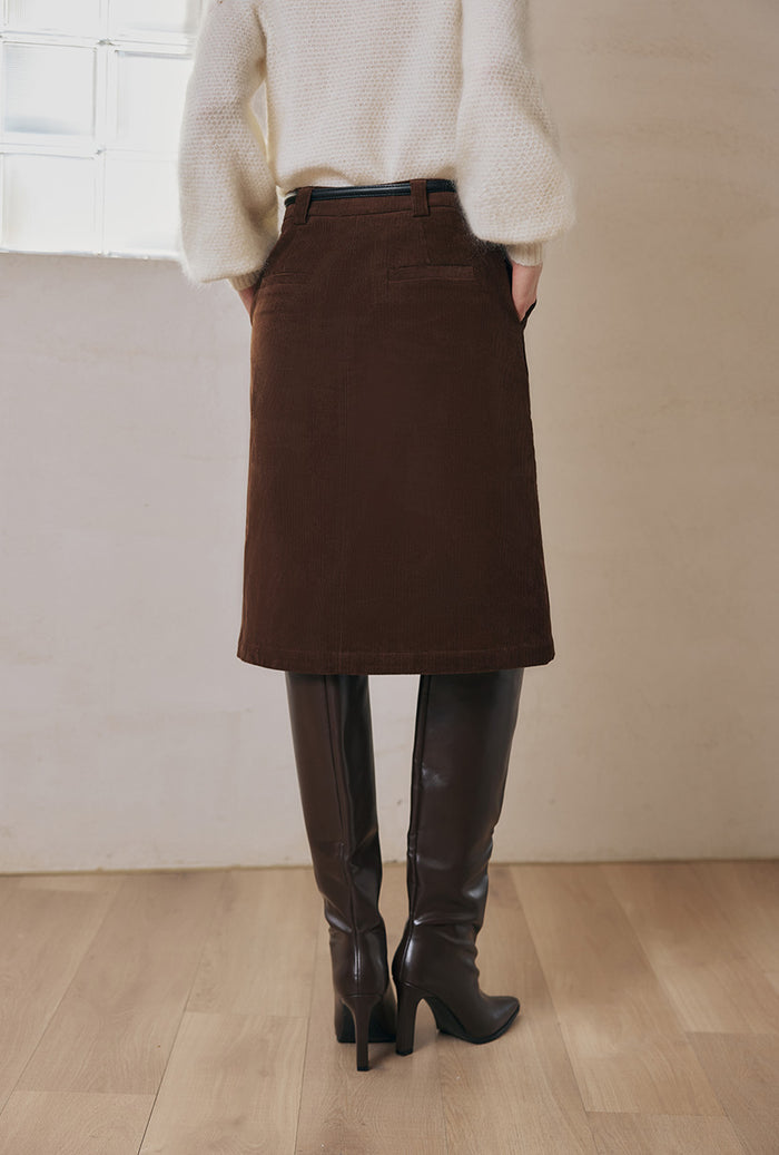Petite Studio's Adriana Corduroy Skirt in Brown