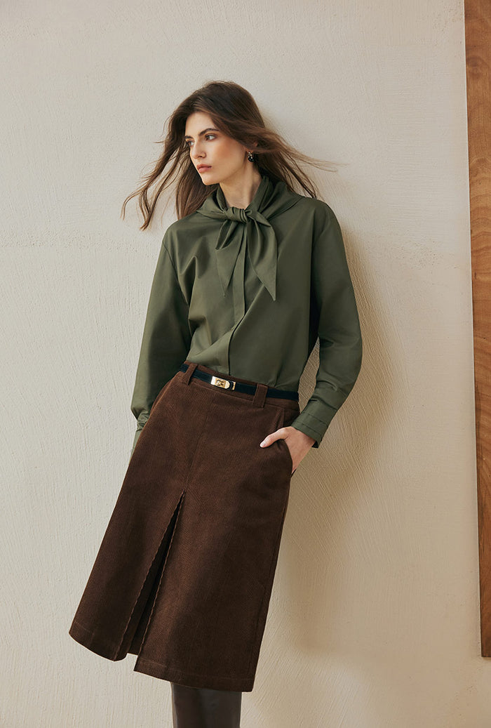 Petite Studio's Adriana Corduroy Skirt in Brown