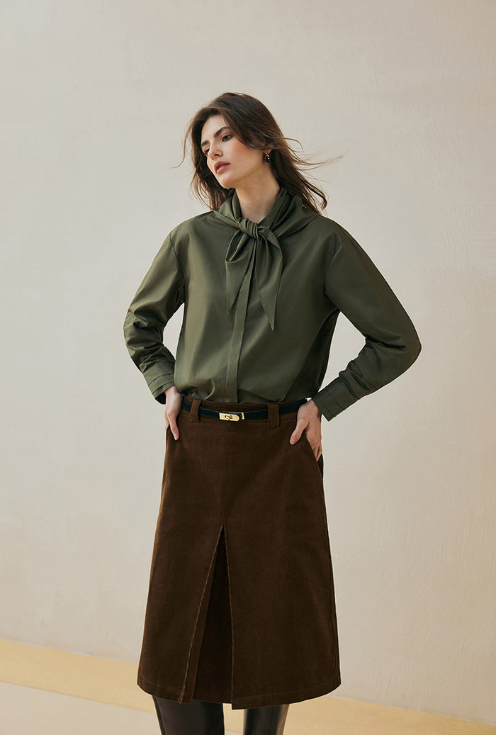 Petite Studio's Adriana Corduroy Skirt in Brown