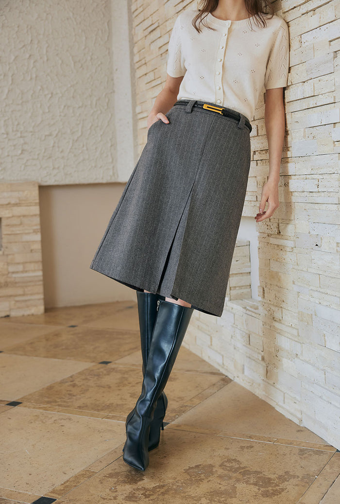Petite Studio's Adriana Wool Skirt in Grey Striped