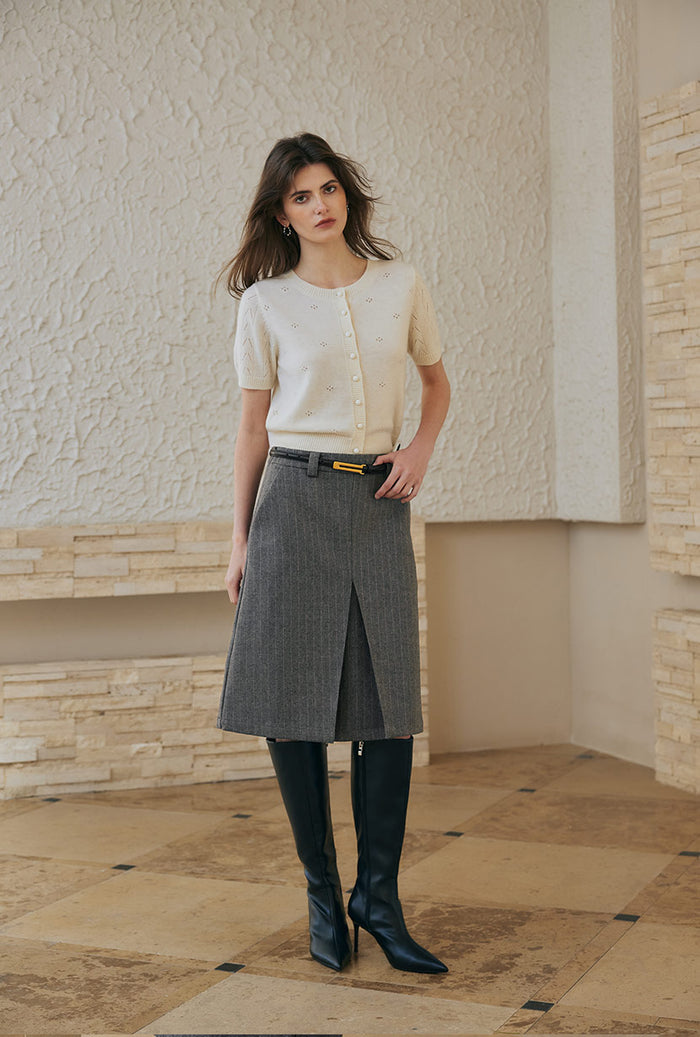 Petite Studio's Adriana Wool Skirt in Grey Striped