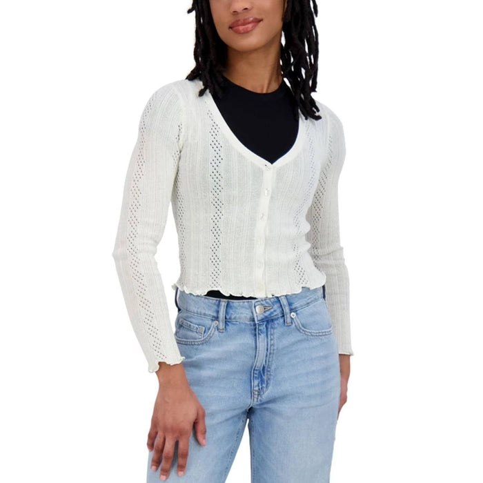 Aeropostale cropped scalloped sweatshirt with long sleeves and ribbed hem, featuring a soft knit fabric and scalloped edge design.
