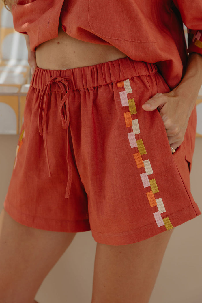Alba Linen Shorts - Papaya - The Self Styler
