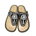 Alegria Women's Vanessa Thong Sandal in black with mandala design, showcasing the stylish and comfortable sandal style.