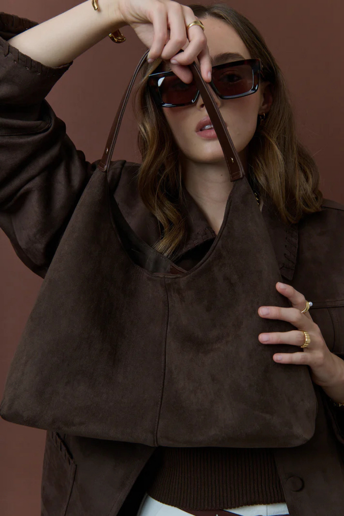 Alex Suede Tote Bag - Chocolate - The Self Styler