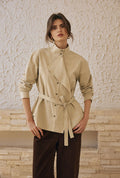Petite Studio's Alexie Cotton Robe Shirt in Khaki Striped