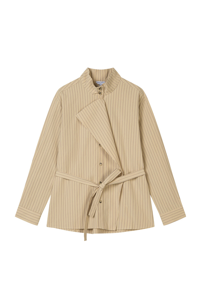 Petite Studio's Alexie Cotton Robe Shirt in Khaki Striped