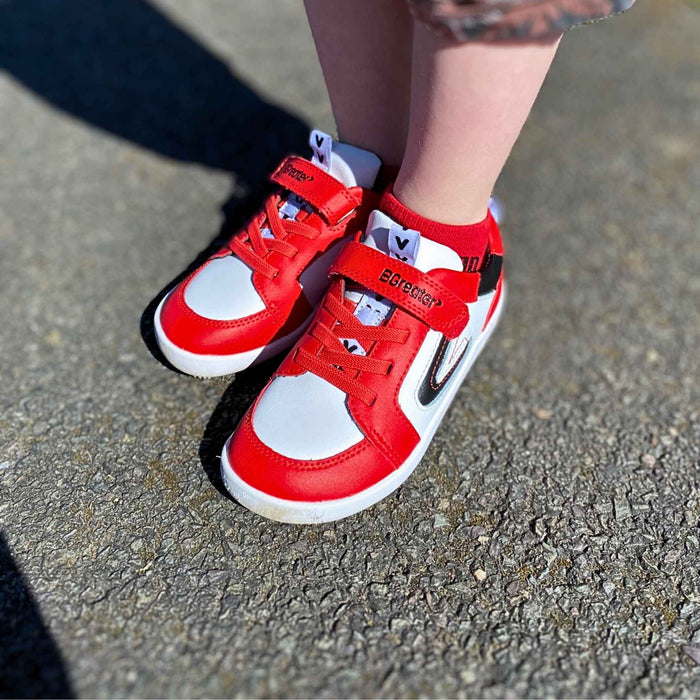 Kids wearing red barefoot trainers