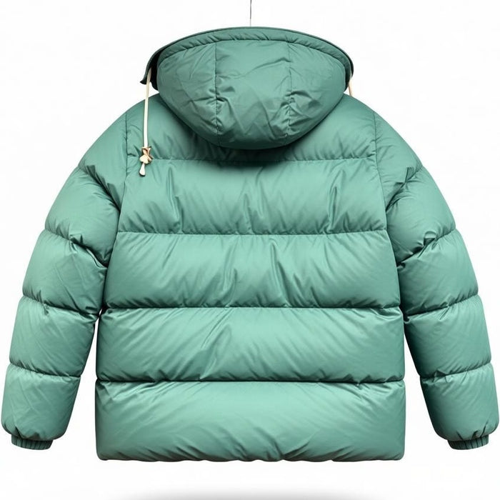 Men's Alpine Design puffer jacket parka in green, water-repellent, small size, featuring insulated design for cold weather.