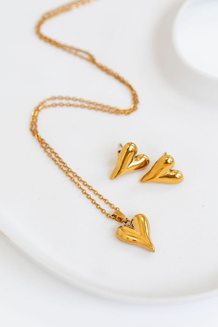 Amara Heart Necklace and Earrings Set - Gold - The Self Styler