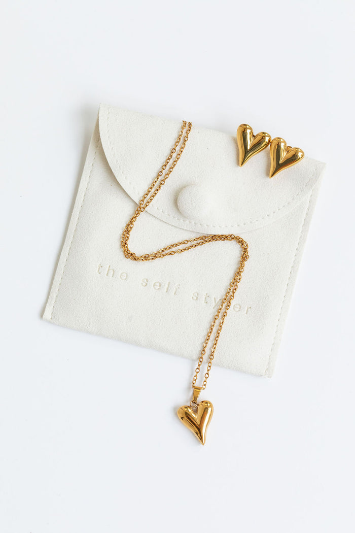 Amara Heart Necklace and Earrings Set - Gold - The Self Styler