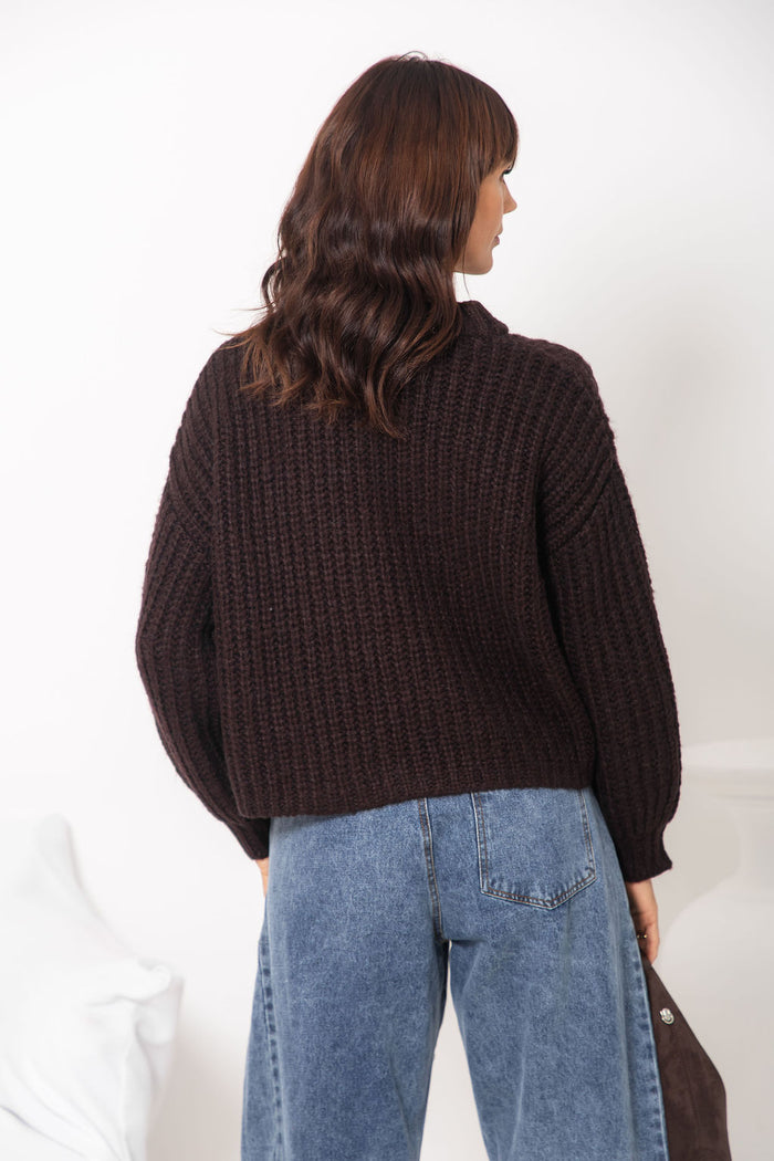 Amari Chunky Knit Cardigan - Dark Chocolate