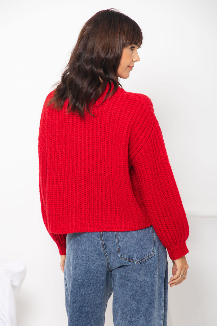 Amari Chunky Knit Cardigan - Red