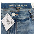 American Eagle Outfitters women's size 14 rigid denim jeans, showing classic blue jeans with front pockets and belt loops.