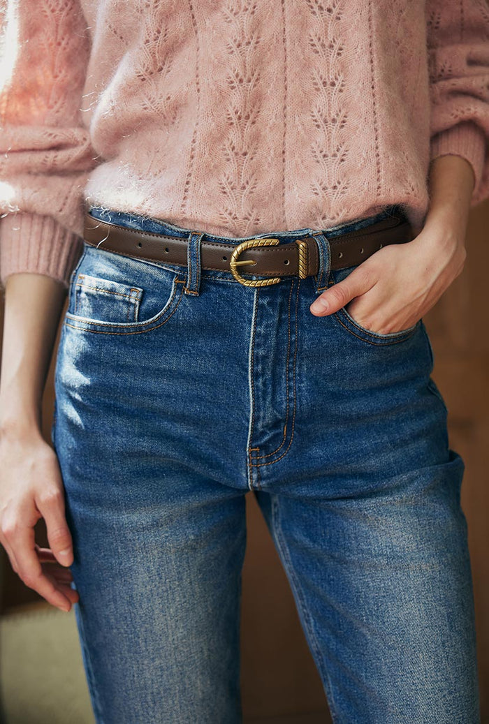 Petite Studio's Anselm Brown and Gold Leather Belt