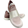 Apl TechLoom Bliss men's athletic running sneakers in ivory creme beachwood color, size 10.5, with breathable mesh and supportive sole.