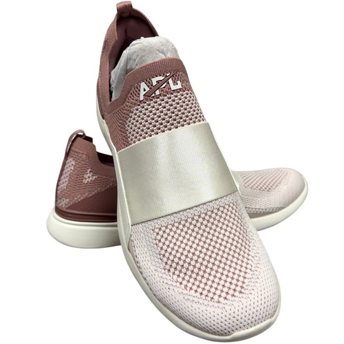 Apl TechLoom Bliss men's athletic running sneakers in ivory creme beachwood color, size 10.5, with breathable mesh and supportive sole.