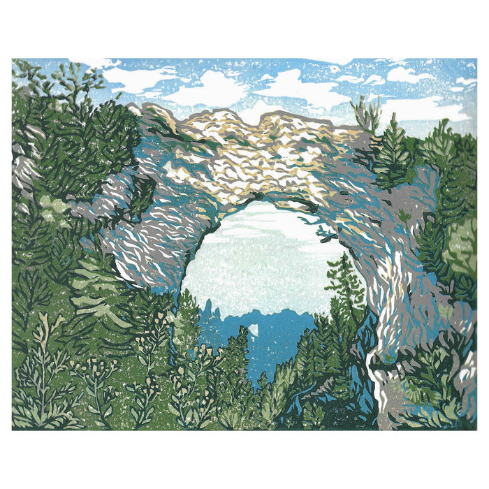 Arch Rock's Shadow Original Block Print.   Contemporary Mackinac Island art by Natalia Wohletz of Peninsula Prints.