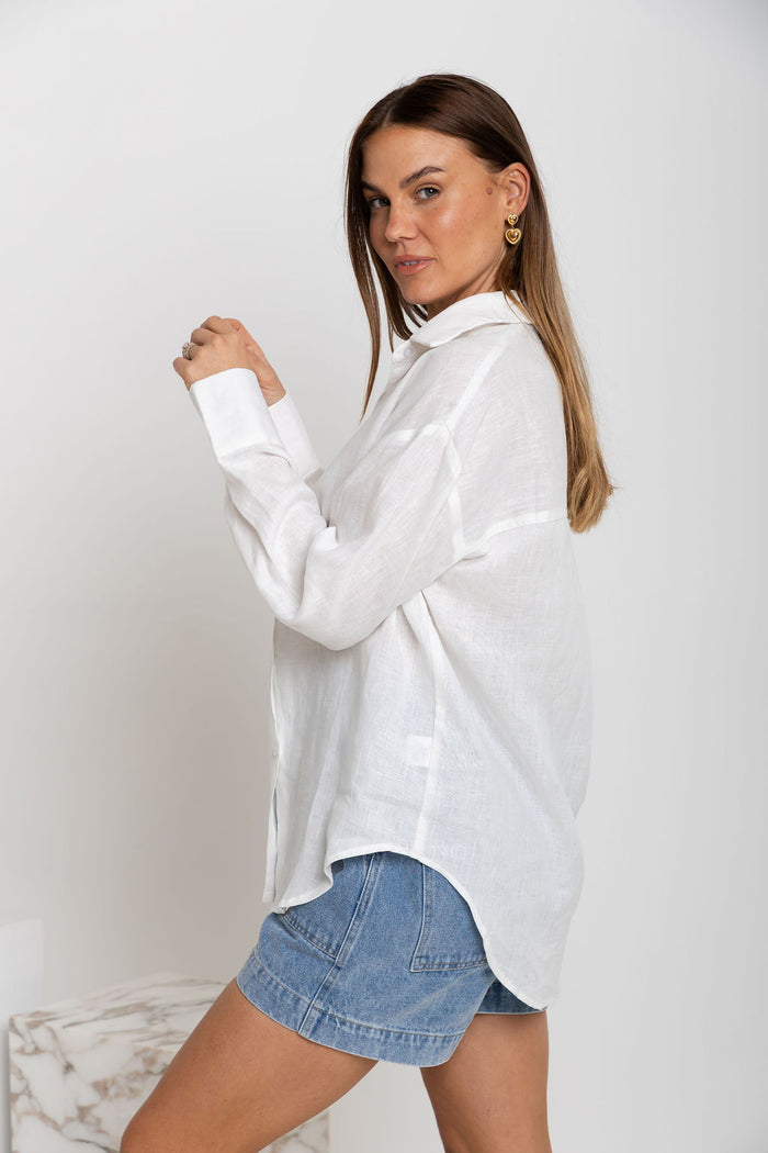 Archie Relaxed-Fit Linen Shirt - Ivory White - The Self Styler