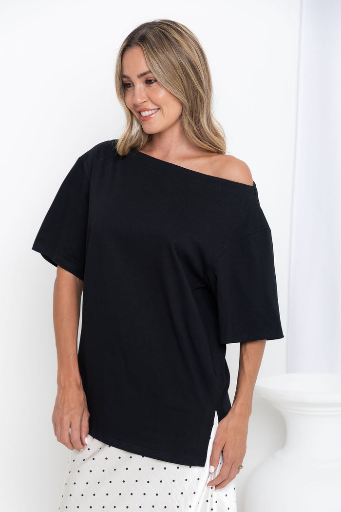Arden Off-The-Shoulder Tee - Black - The Self Styler