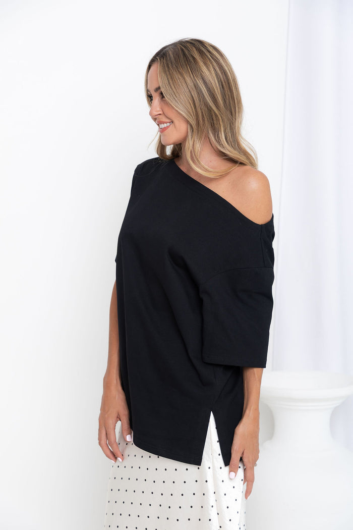 Arden Off-The-Shoulder Tee - Black - The Self Styler