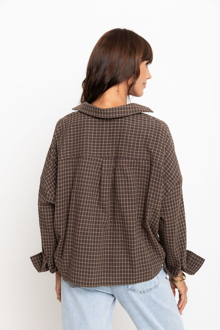 Arlo Cropped Tuck Check Shirt - Chocolate - The Self Styler