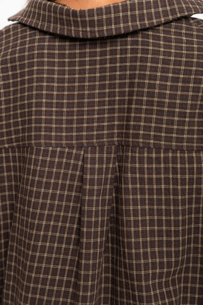 Arlo Cropped Tuck Check Shirt - Chocolate - The Self Styler