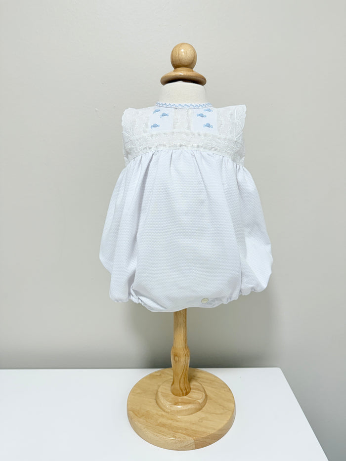 Aruca 'Pique' Romper White & Blue