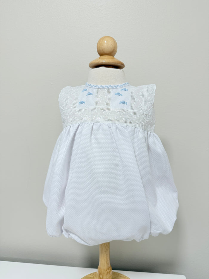 Aruca 'Pique' Romper White & Blue