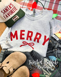 Ash Gray Sweatshirt {MERRY + RED BOW} Crew Neck Sweatshirt
