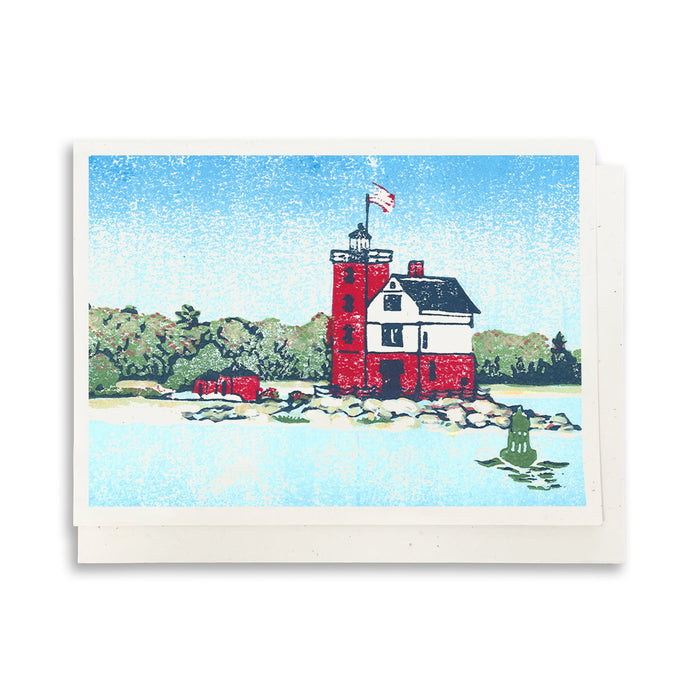 Round Island Light greeting card by Natalia Wohletz, Peninsula Prints.