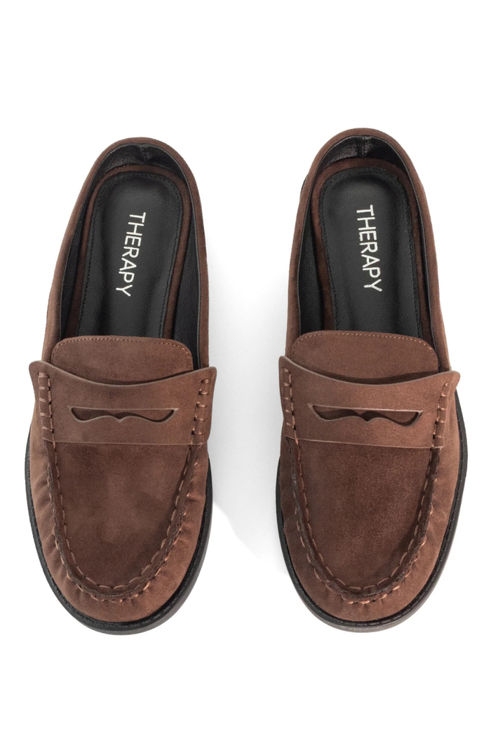 Atticus Loafer Mule  - Chocolate Faux Suede