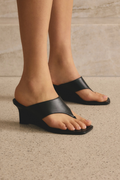 Aurelia Thong Wedges - Black Vintage Leather