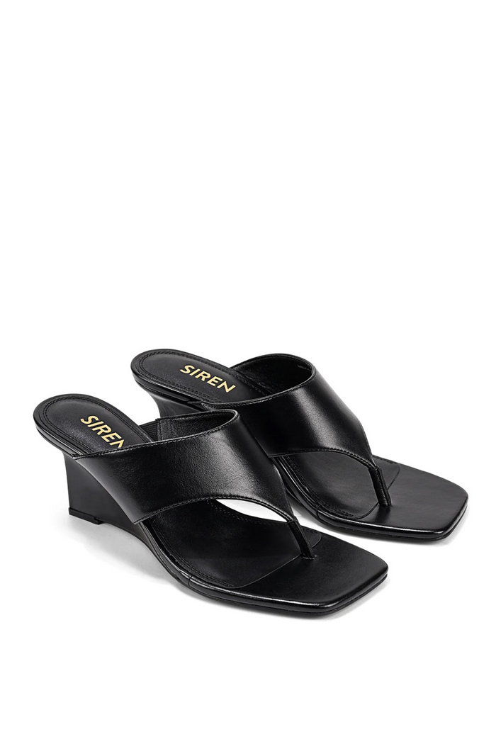 Aurelia Thong Wedges - Black Vintage Leather